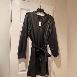 Mini leather dress with tie belt